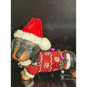 Dachshund Dog Christmas Ornament Red Sweater Santa Hat Doxie Holiday Decor